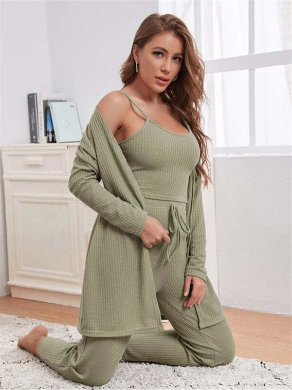 Women's Waffle Knit Loungewear Three Piece Set