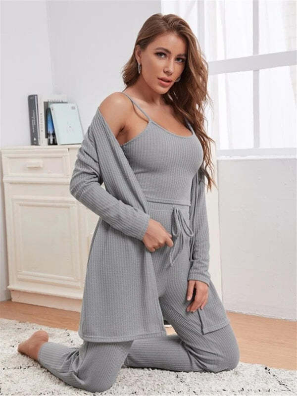 Women's Waffle Knit Loungewear Three Piece Set