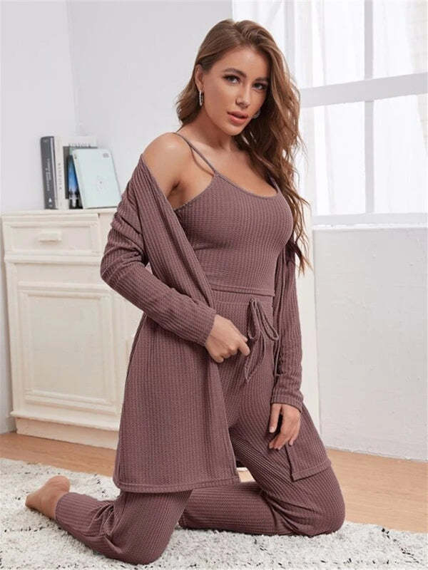 Women's Waffle Knit Loungewear Three Piece Set