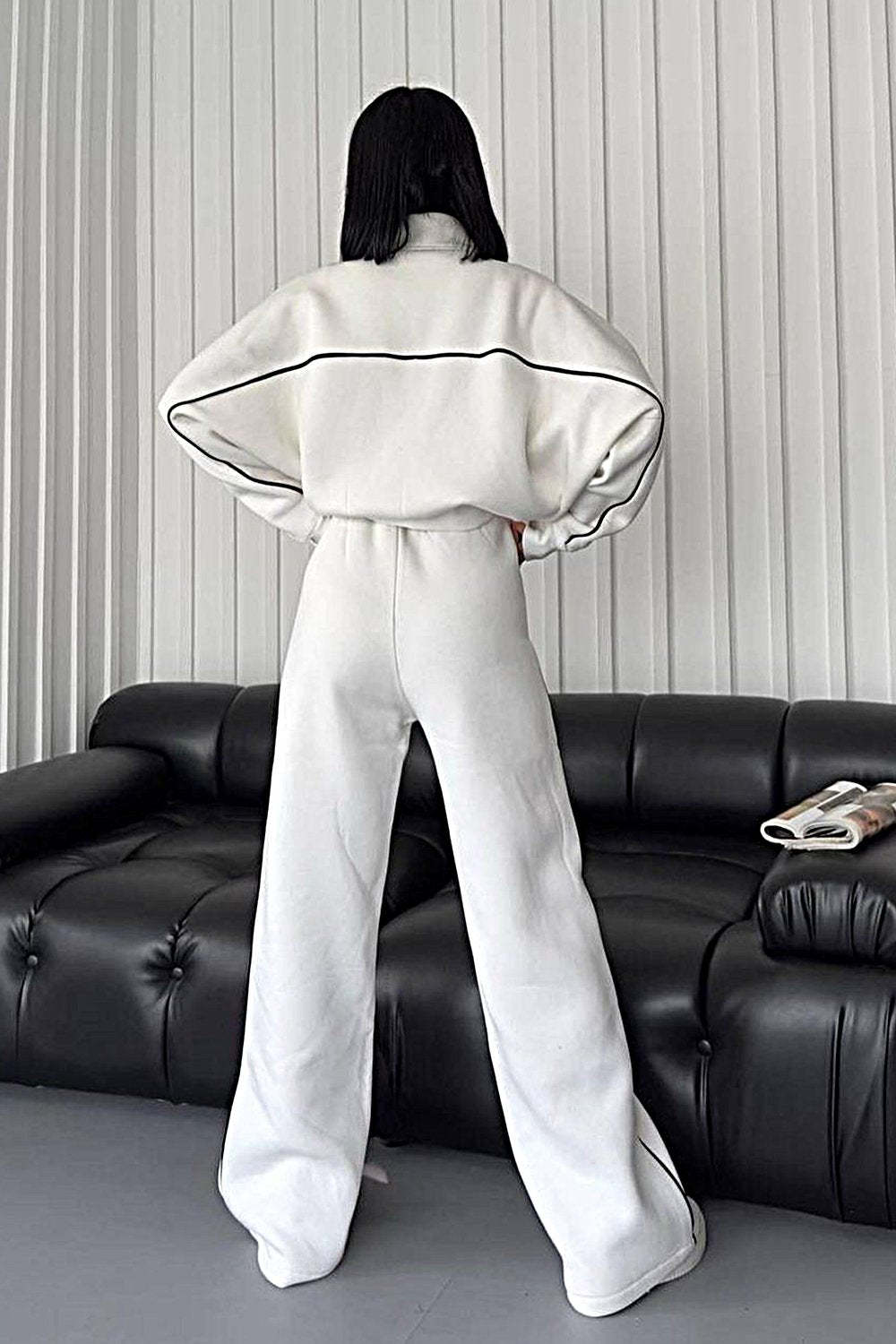 Women's Contrasting Color Cardigan Jacket & Pants Two-piece Set