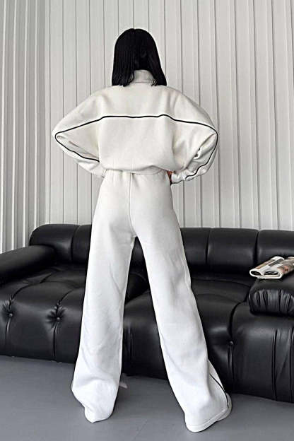 Women's Contrasting Color Cardigan Jacket & Pants Two-piece Set