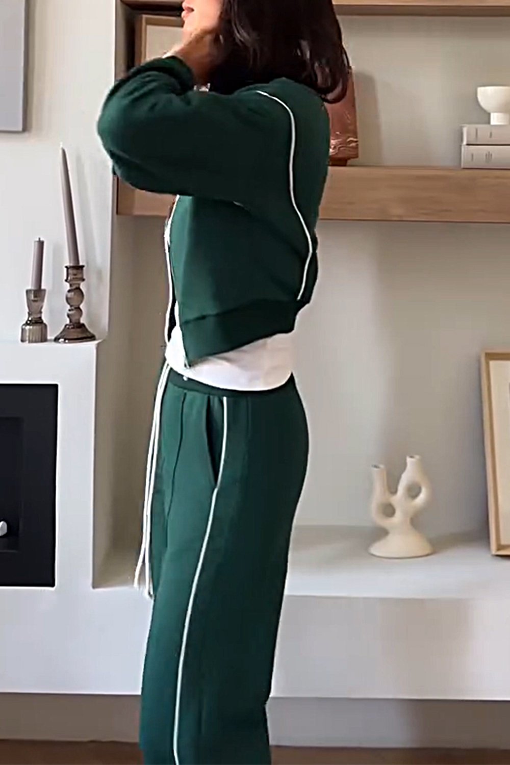 Women's Contrasting Color Cardigan Jacket & Pants Two-piece Set