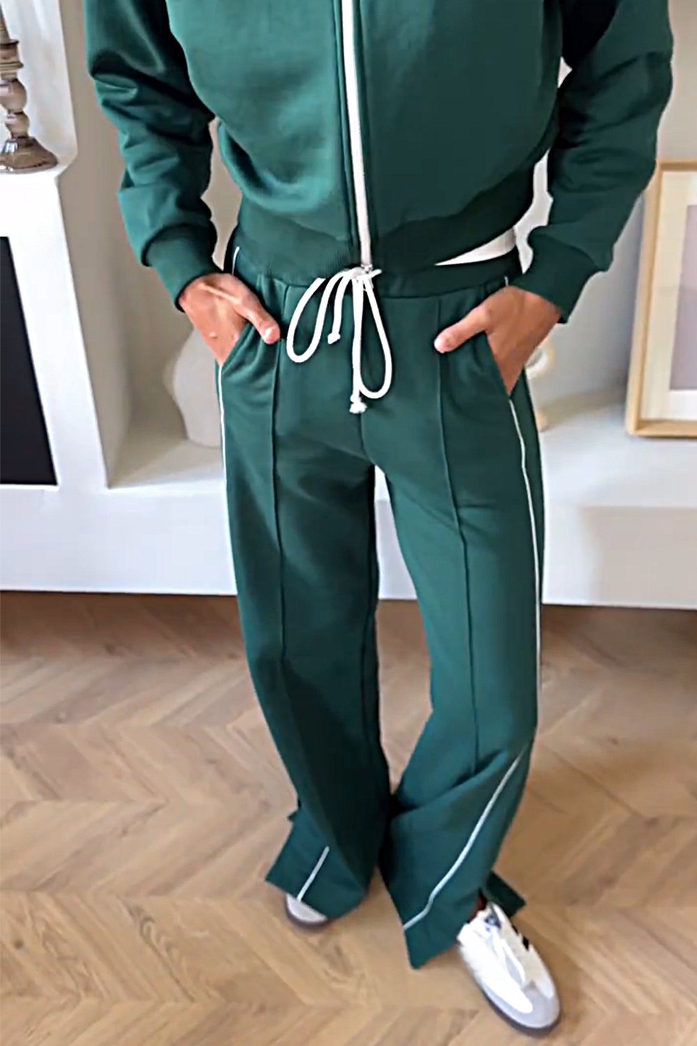 Women's Contrasting Color Cardigan Jacket & Pants Two-piece Set