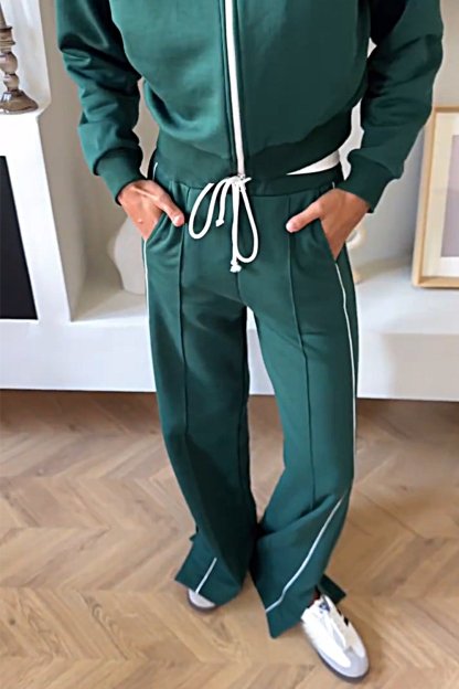 Women's Contrasting Color Cardigan Jacket & Pants Two-piece Set