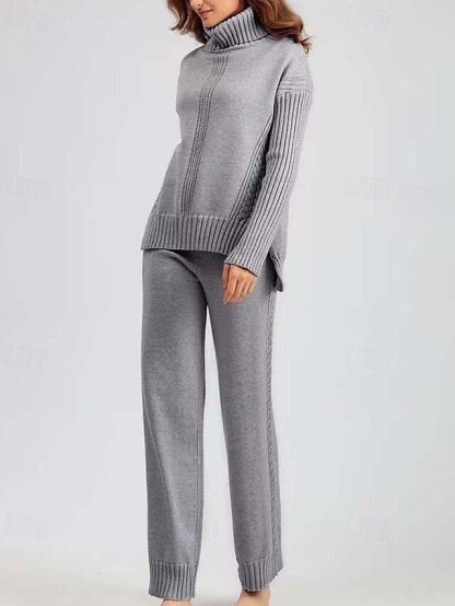 Turtleneck Sweater Co-ords Knitted Fall Winter Home Basic Casual Long Sleeve Solid Color Royal Blue Orange