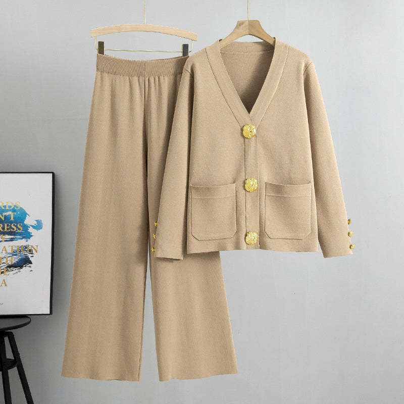 🎅Christmas Gift idea 49% Off 🖤Gold Button Soft Knit Trouser Co-Ord