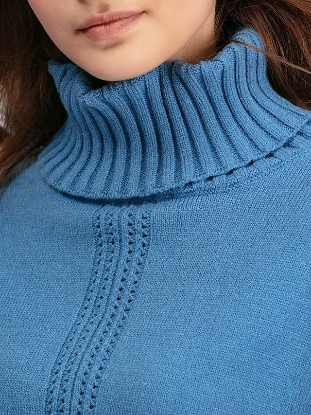 Turtleneck Sweater Co-ords Knitted Fall Winter Home Basic Casual Long Sleeve Solid Color Royal Blue Orange