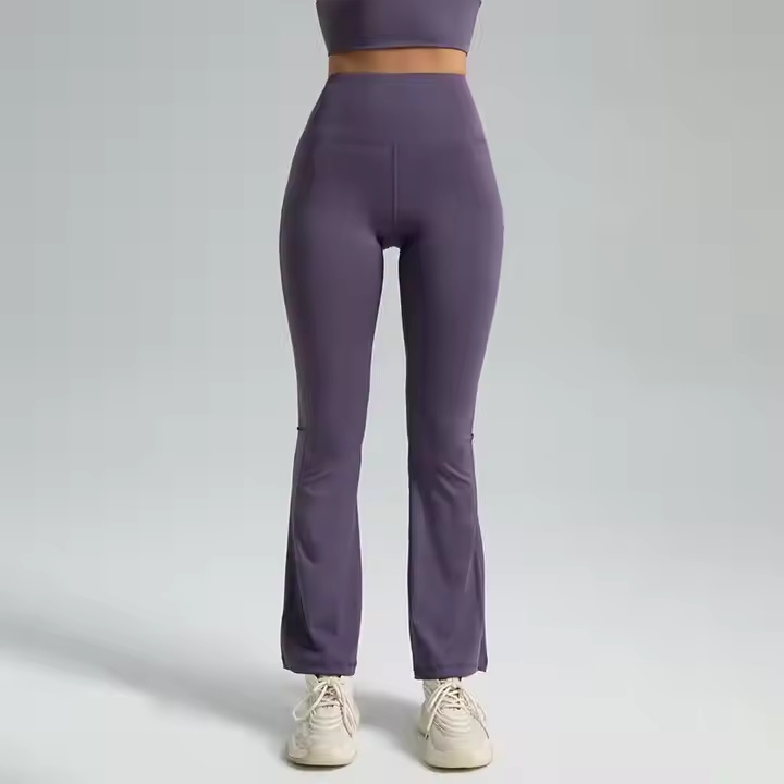 High Waist Hip Flared Yoga Pants Breathable Seamless Sports Tights Elastic Waist Closure Naked Fitness Solid Spandex Material