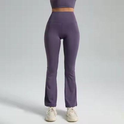 High Waist Hip Flared Yoga Pants Breathable Seamless Sports Tights Elastic Waist Closure Naked Fitness Solid Spandex Material