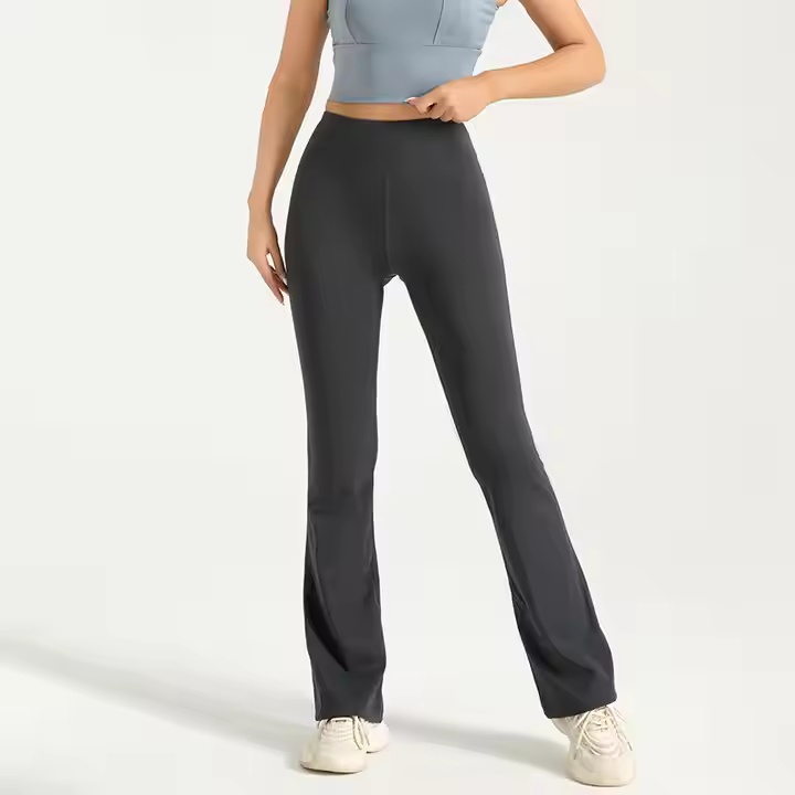 High Waist Hip Flared Yoga Pants Breathable Seamless Sports Tights Elastic Waist Closure Naked Fitness Solid Spandex Material