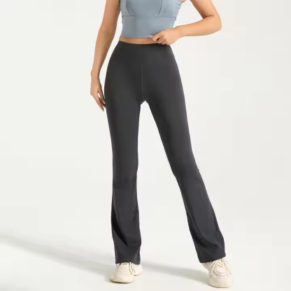 High Waist Hip Flared Yoga Pants Breathable Seamless Sports Tights Elastic Waist Closure Naked Fitness Solid Spandex Material