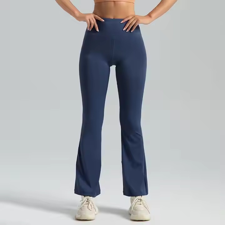 High Waist Hip Flared Yoga Pants Breathable Seamless Sports Tights Elastic Waist Closure Naked Fitness Solid Spandex Material