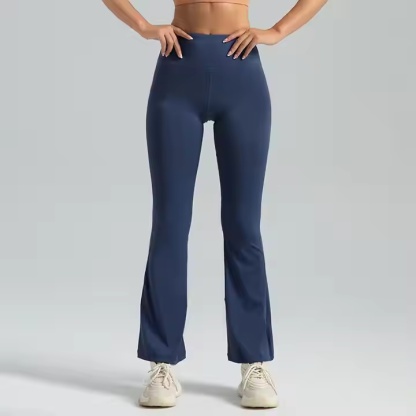 High Waist Hip Flared Yoga Pants Breathable Seamless Sports Tights Elastic Waist Closure Naked Fitness Solid Spandex Material