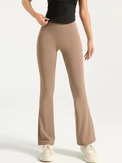 High Waist Hip Flared Yoga Pants Breathable Seamless Sports Tights Elastic Waist Closure Naked Fitness Solid Spandex Material