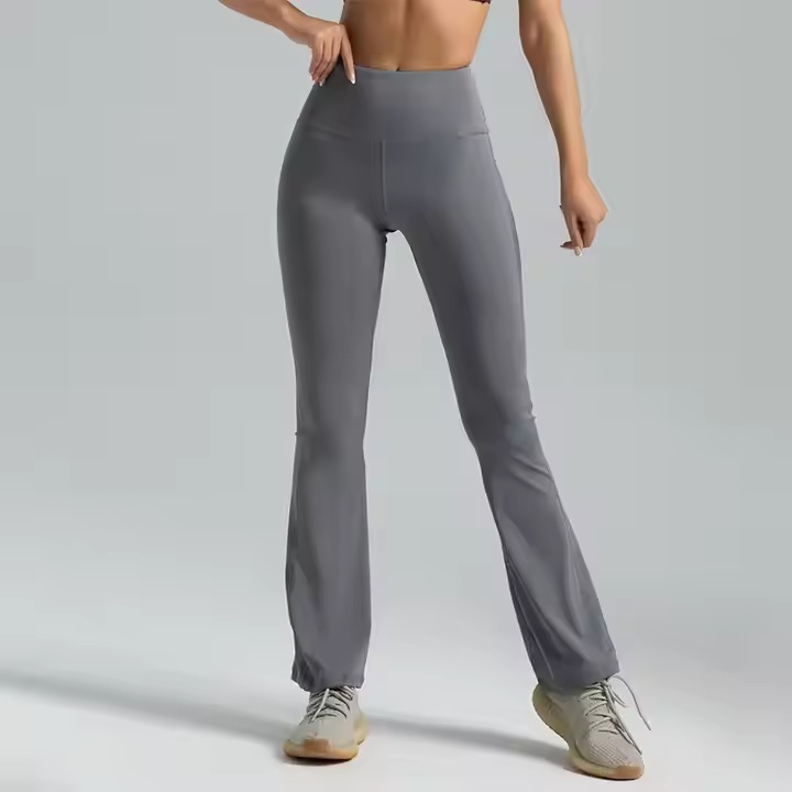 High Waist Hip Flared Yoga Pants Breathable Seamless Sports Tights Elastic Waist Closure Naked Fitness Solid Spandex Material