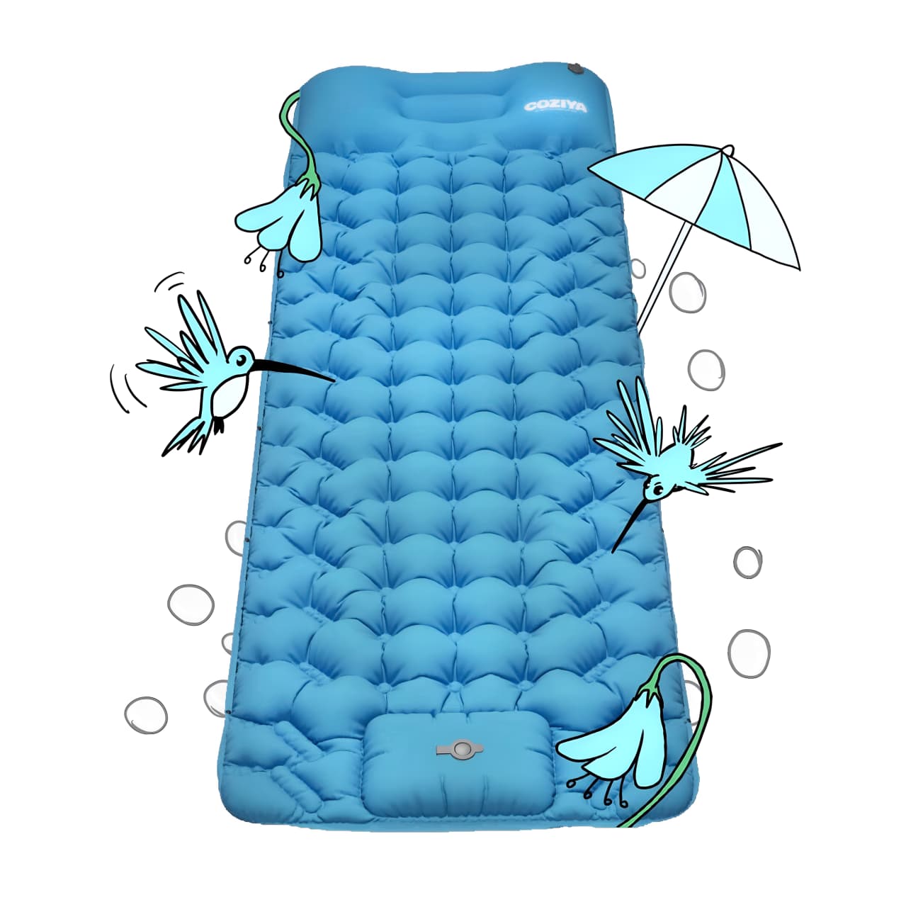 🔥Colchão Insuflável COZIYA com Bomba de Pé – Para Praia, Camping e Água | 50% Desconto por Tempo Limitado!