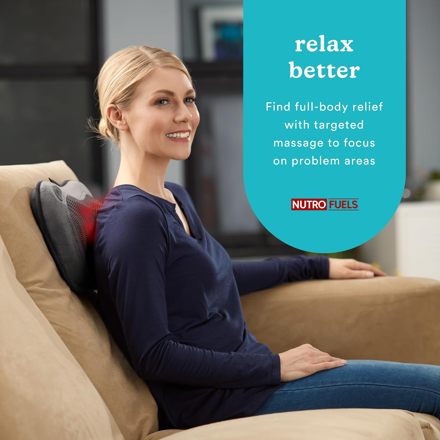 Nutrofuels™ Shiatsu Massage Pillow – Cordless Heat Relief for Tight Muscles