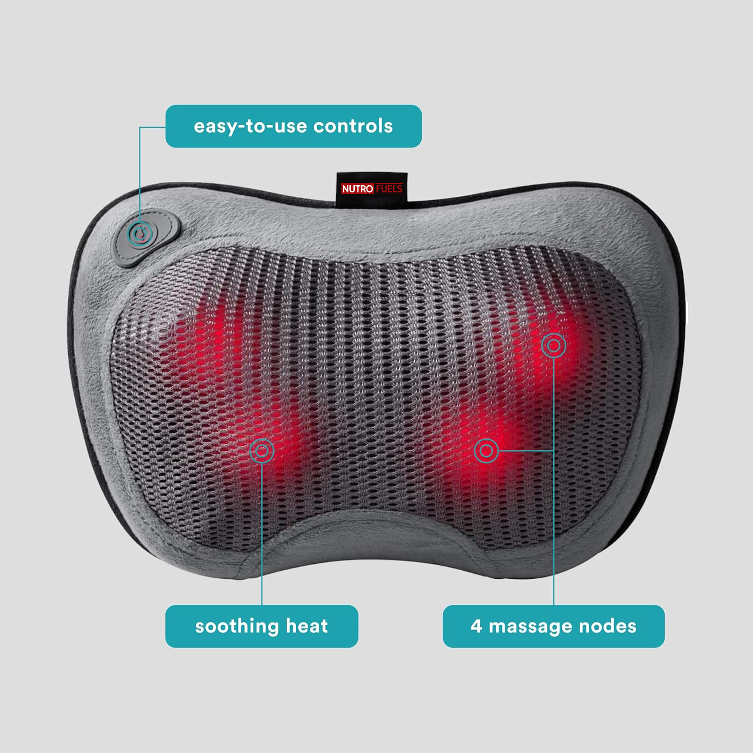 Nutrofuels™ Shiatsu Massage Pillow – Cordless Heat Relief for Tight Muscles
