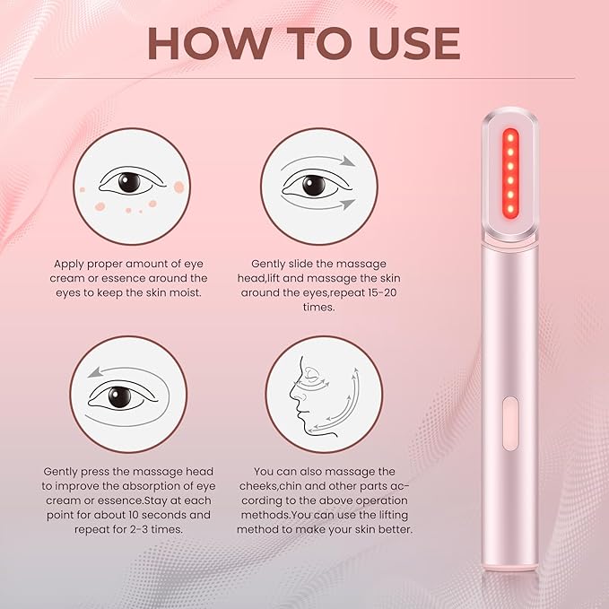 4-in-1 Light-Therapy-Wand,Red Light Therapy for Face and Neck - Microcurrent Facial Device for Anti-Aging - Face & Eye Massager Skincare (2 Colors led Light)
