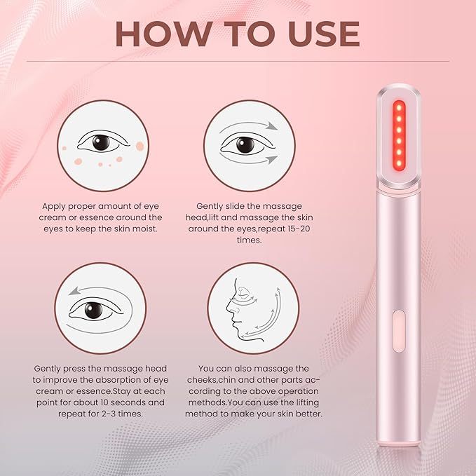 4-in-1 Light-Therapy-Wand,Red Light Therapy for Face and Neck - Microcurrent Facial Device for Anti-Aging - Face & Eye Massager Skincare (2 Colors led Light)