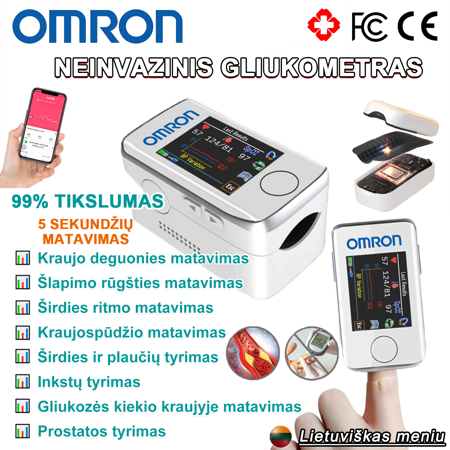 🌟 Neinvazinis didelio tikslumo gliukozės kiekio kraujyje matuoklis - atsisveikink su adatų skausmu, tiksliai stebėk cukraus kiekio kraujyje pokyčius ir lengvai kontroliuok savo sveiką gyvenimą! 💙✨