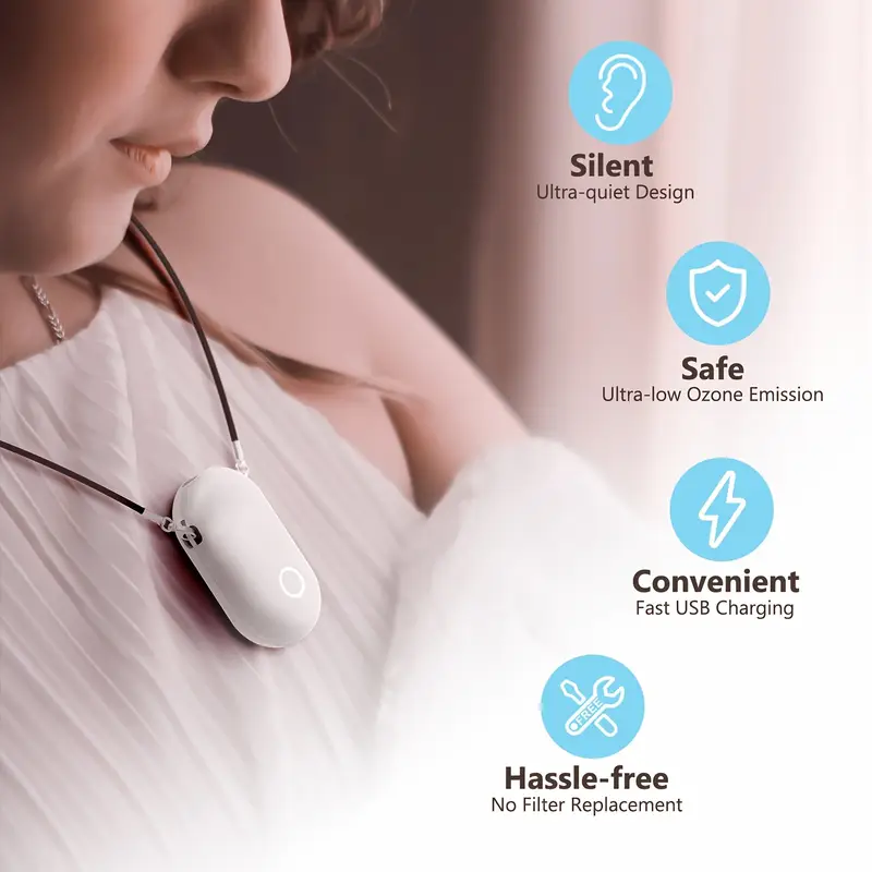 portable necklace rechargeable wearable negative in pink white usb powered silent operation for outdoor car ideal gift for men women mothers fathers friends for car details 3