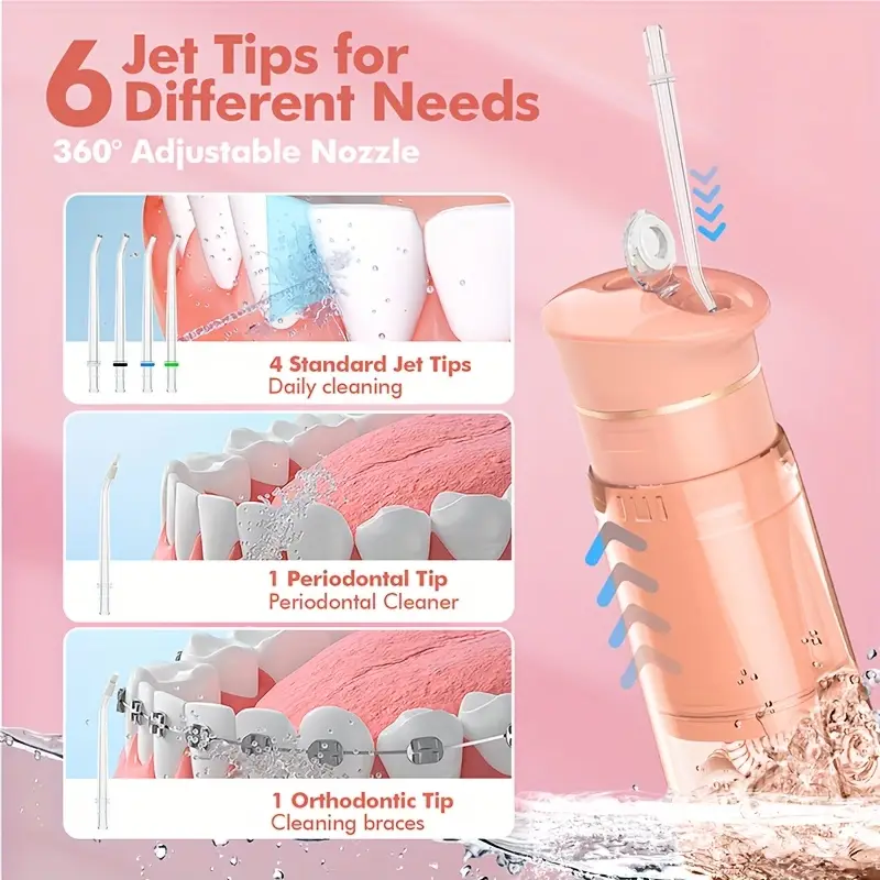 portable usb rechargeable water flosser cordless portable oral irrigator deep cleaning teeth 5   6 nozzles large capacity tank compact for travel use in   home   details 4
