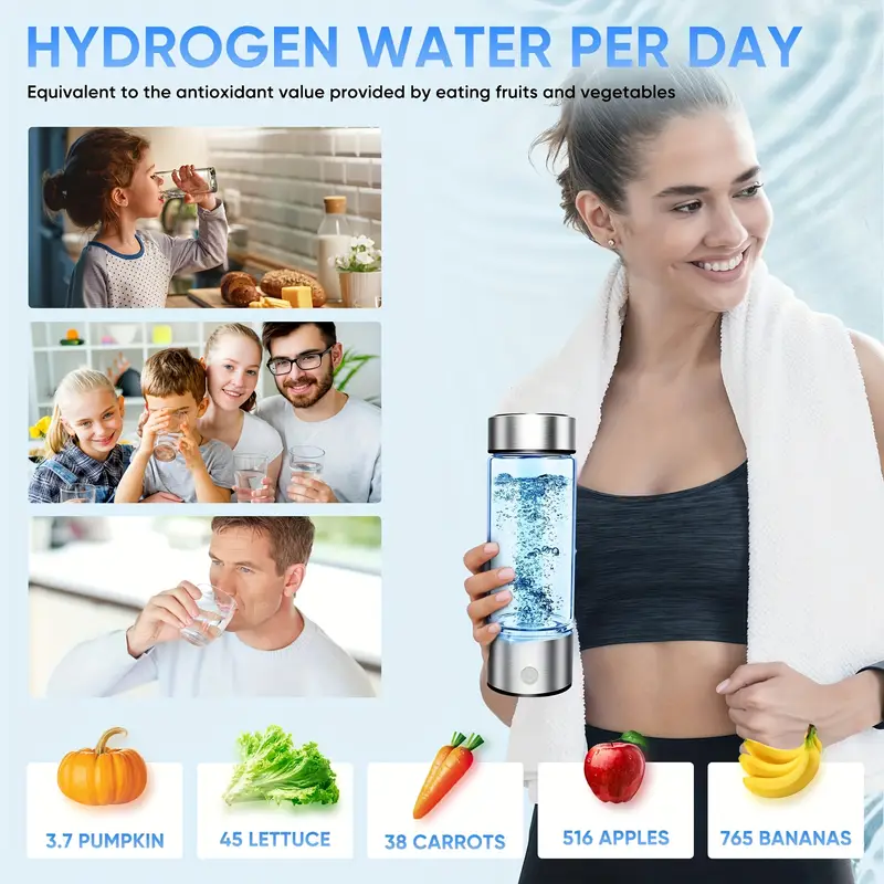   portable hydrogen water bottle stainless   1000mah usb rechargeable fast electrolysis for high concentration hydrogen water lightweight stylish design for home   and outdoor activities details 7