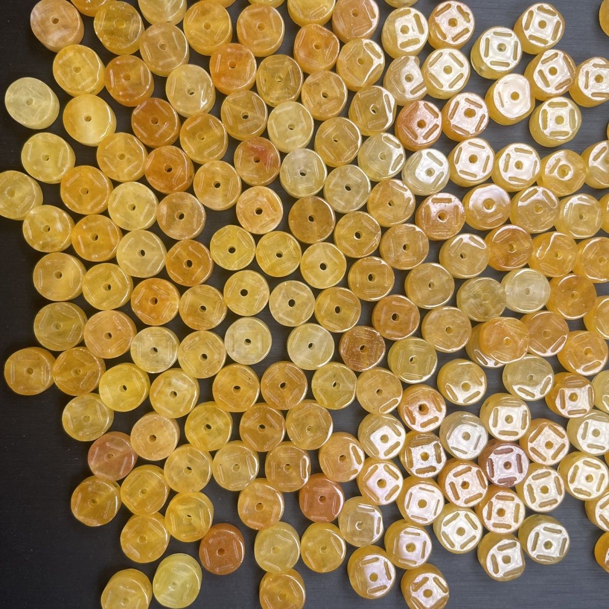 Yellow Dragon Jade Coin Beads 7×4mm, Natural Yellow Jade Coin Spacer Beads for DIY Jewelry Making