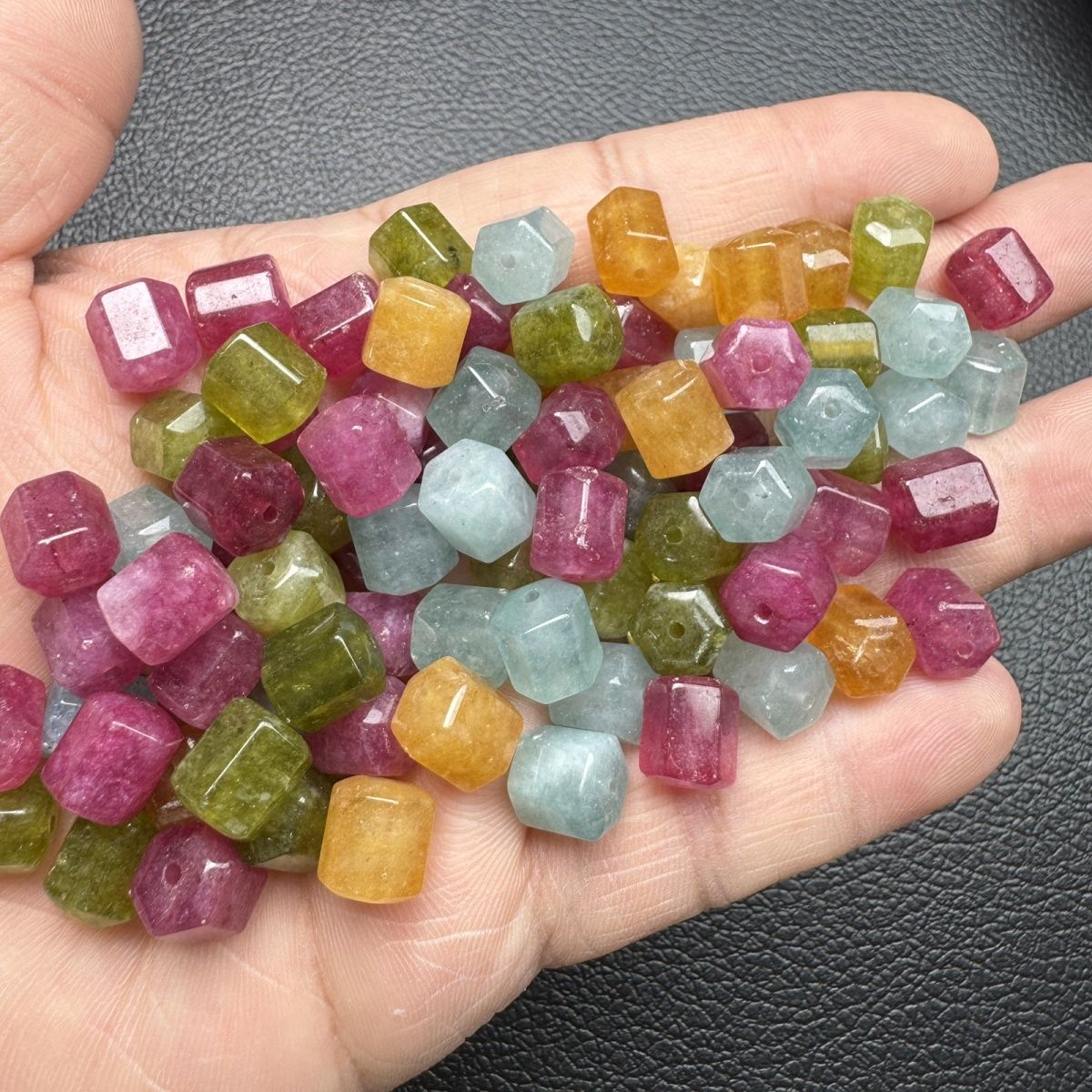 Multicolor Brazilian Tourmaline Faceted Barrel Beads, Natural Rainbow Tourmaline Drum Beads for DIY Jewelry Making