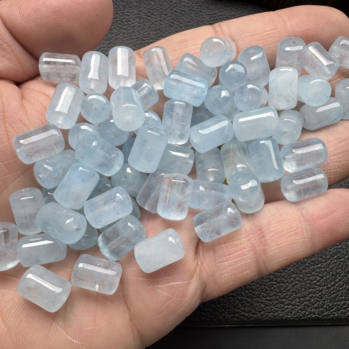 Aquamarine Cylindrical Barrel Beads 12x8mm, Natural Blue Crystal Beads for DIY Jewelry Making, 5 Pieces