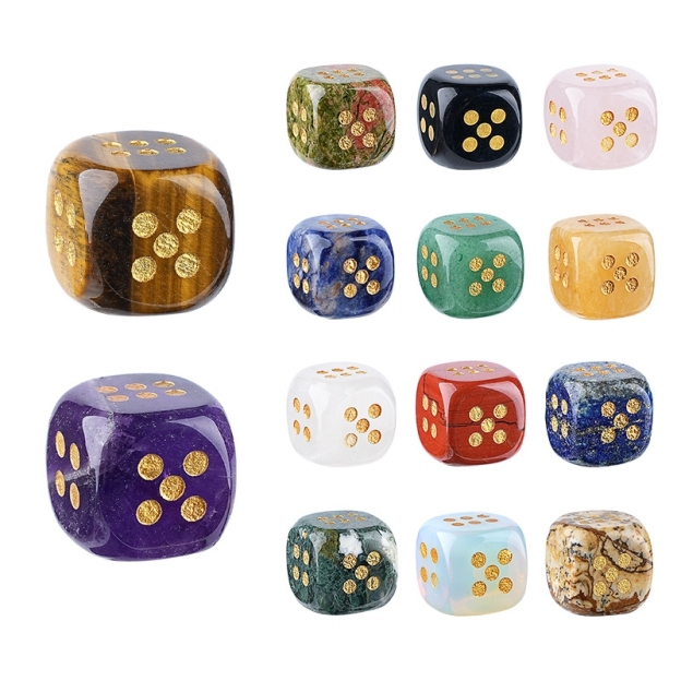 Natural Gemstone Dice Rounded Edge 15mm Crystal Dice for Board Games and Collection