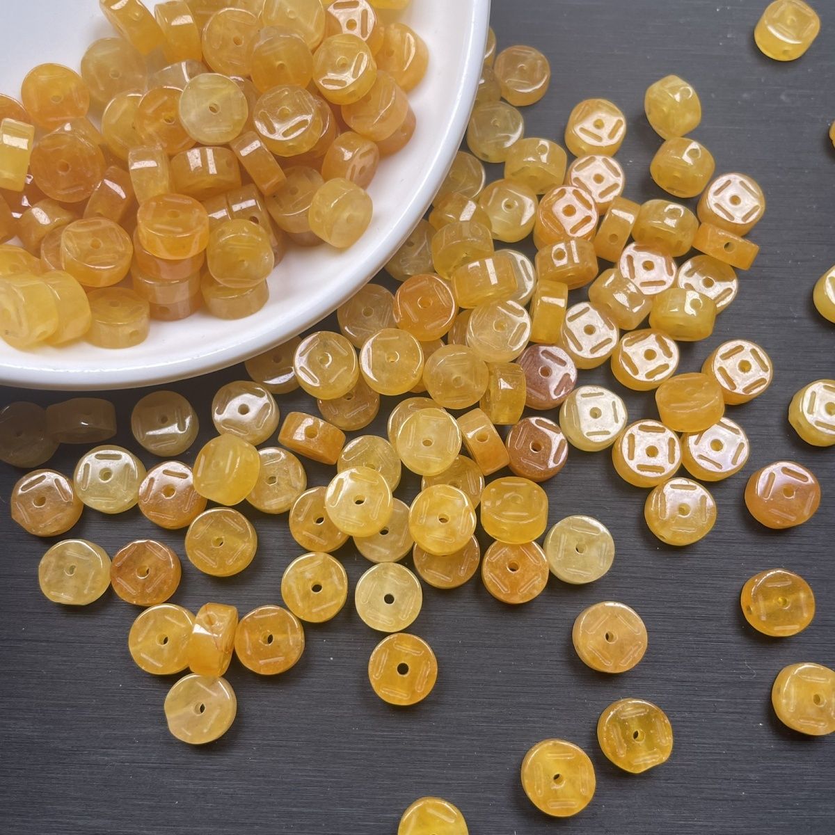 Yellow Dragon Jade Coin Beads 7×4mm, Natural Yellow Jade Coin Spacer Beads for DIY Jewelry Making