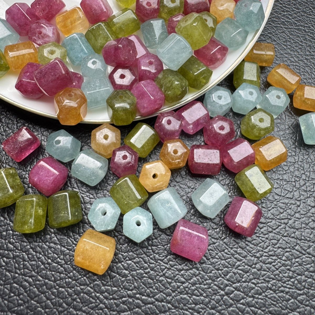 Multicolor Brazilian Tourmaline Faceted Barrel Beads, Natural Rainbow Tourmaline Drum Beads for DIY Jewelry Making
