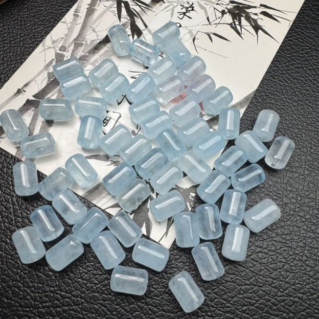 Aquamarine Cylindrical Barrel Beads 12x8mm, Natural Blue Crystal Beads for DIY Jewelry Making, 5 Pieces