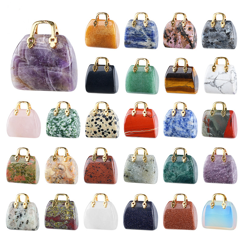 Natural Stone Mini Handbag Pendant, Agate Crystal Bag Charm for Necklace, DIY Decoration or Display Piece