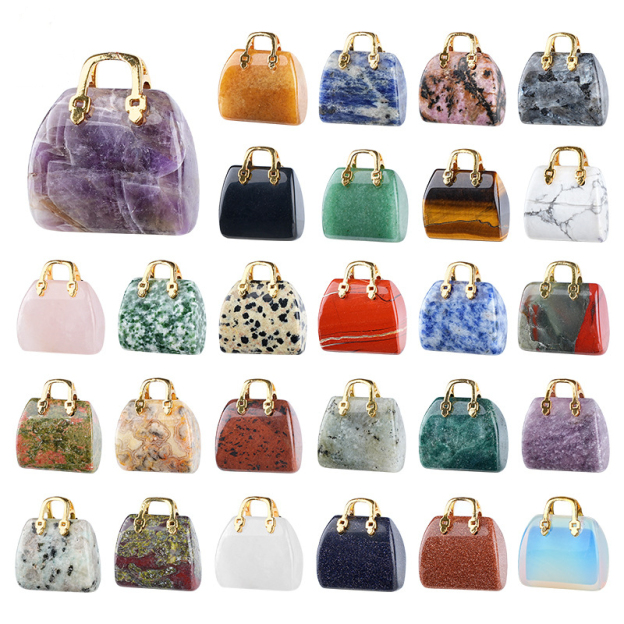 Natural Stone Mini Handbag Pendant, Agate Crystal Bag Charm for Necklace, DIY Decoration or Display Piece