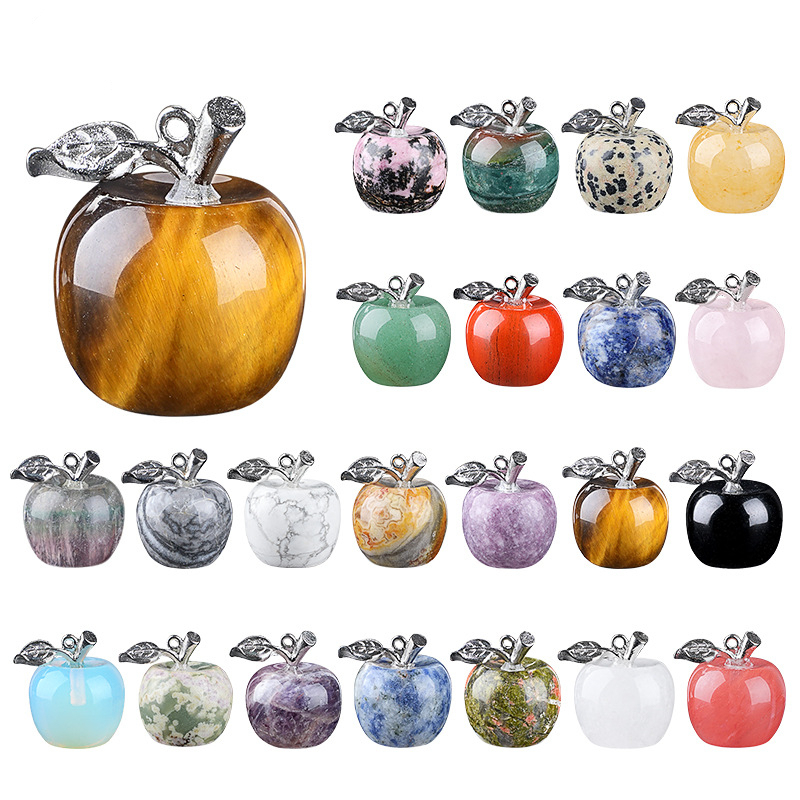 Crystal Fruit Pendant with Leaf, Multi-Color Stone Charm for DIY Necklace or Craft Projects