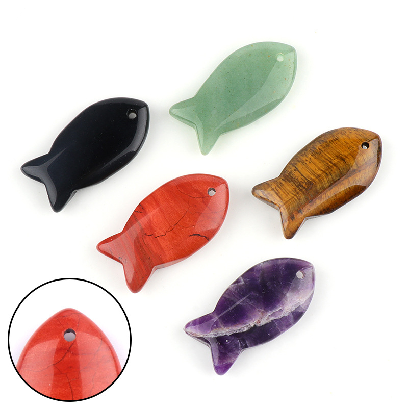 Natural Stone Fish Shape Pendant, DIY Fish-shaped Necklace, Creative Carved Stone Fish Pendant