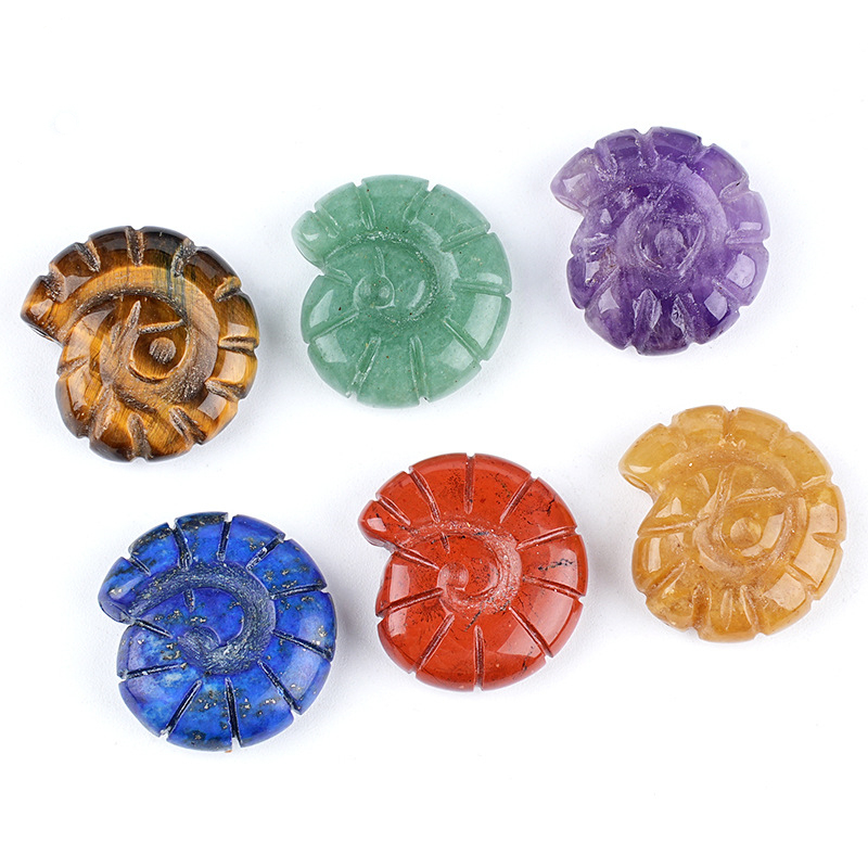 Natural Crystal Sea Shell - Double-Sided Carved Snail Shaped Home Decor for Miniature Scene with No Hole