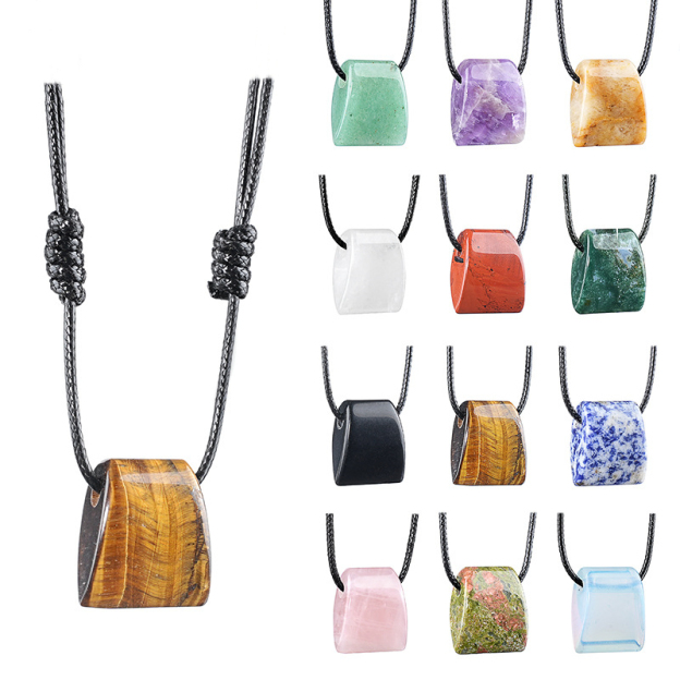 Natural Stone Axe Shape Pendant Necklace Adjustable Rope Hand Carved Vintage Style Large Hole Pendant Necklace