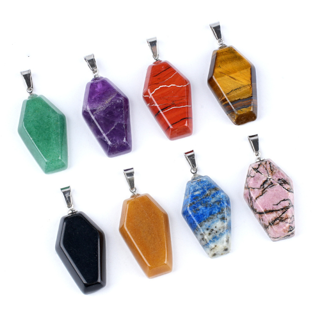 Natural Coffin-Shaped Crystal Pendant Necklace, Faceted Gemstone Coffin Charm, Gothic Style Stone Jewelry for Daily Wear or Seasonal Styling