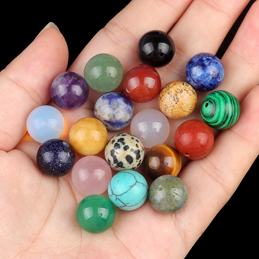 Natural Stone Half Drilled Round Beads, 12mm Crystal Agate Semi Hole Loose Beads for DIY Earrings Stud Jewelry Making and Inlay Accessories