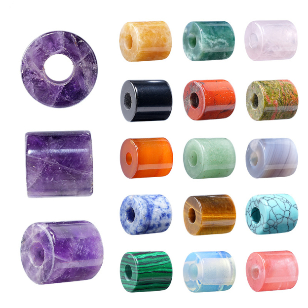 Natural Stone Cylinder Large Hole Beads, 16mm Crystal Agate Barrel Loose Beads with 6mm Hole for DIY Bracelets, Necklaces and Jewelry Accessories