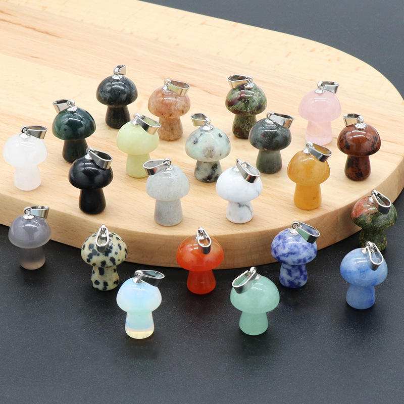 Natural Crystal Mushroom Pendant, Small Stone Mushroom Charm for DIY Necklace, Keychain, Jewelry Making and Cute Everyday Accessories