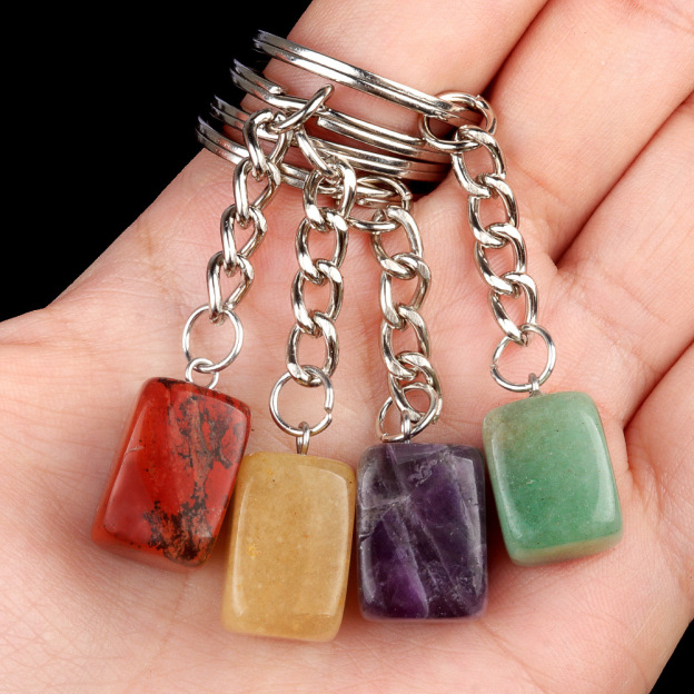 Natural Crystal Rectangle Keychain, Irregular Stone Block Key Ring Charm for DIY Accessories, Bag Decoration and Everyday Carry Gift
