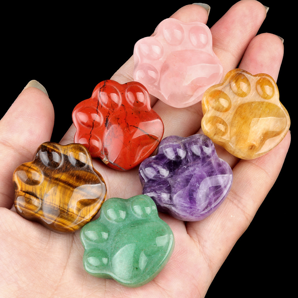 Natural Crystal Paw Figurine, Carved Cat Paw Bear Paw Stone Mini Desk Decor Gift, Polished Animal Palm Ornament and Cute Display Collectible