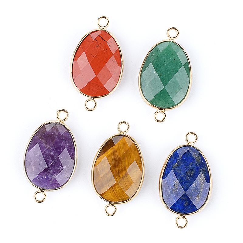 Natural Crystal Faceted Connector Charm, Gold Wrapped Double Loop Gemstone Pendant for DIY Bracelet, Necklace and Handmade Jewelry Making