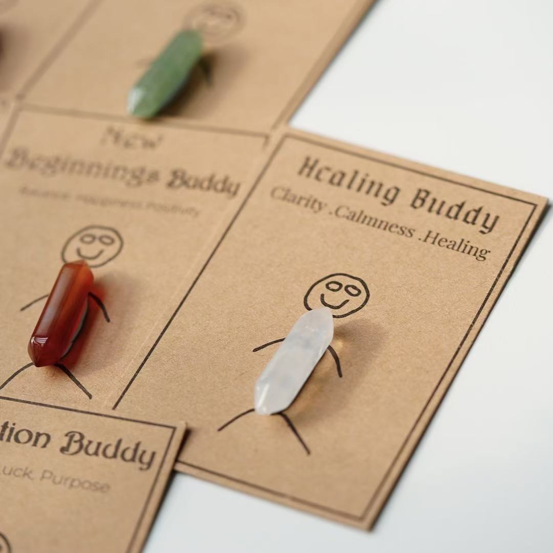 Natural Crystal Double Terminated Point with Message Card, Hand-Polished Healing Stone Gift for Mindfulness, Display & Resale