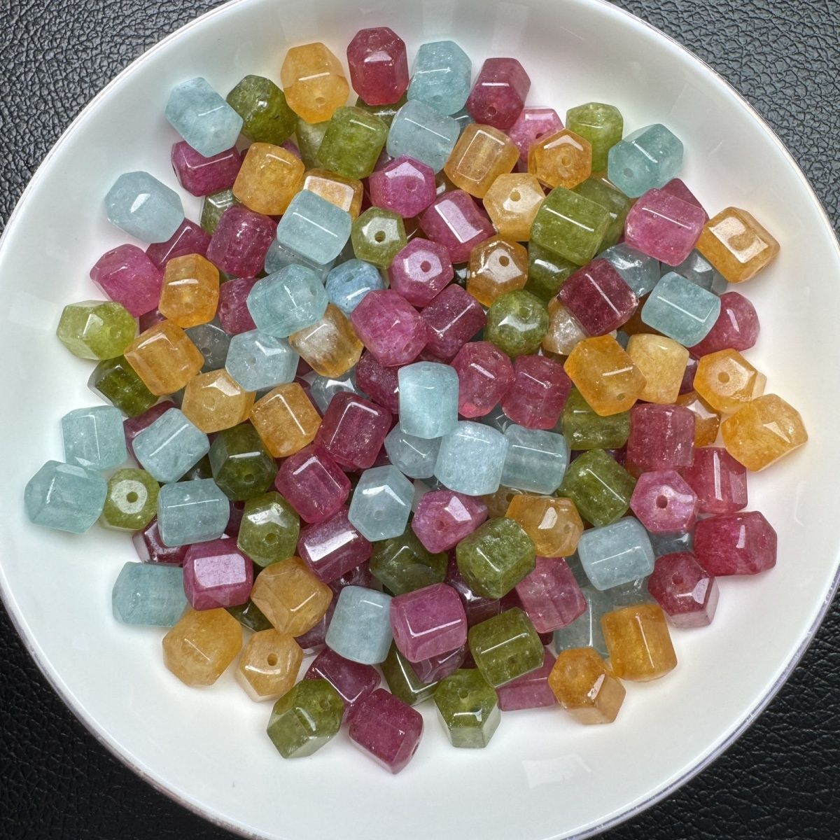 Multicolor Brazilian Tourmaline Faceted Barrel Beads, Natural Rainbow Tourmaline Drum Beads for DIY Jewelry Making